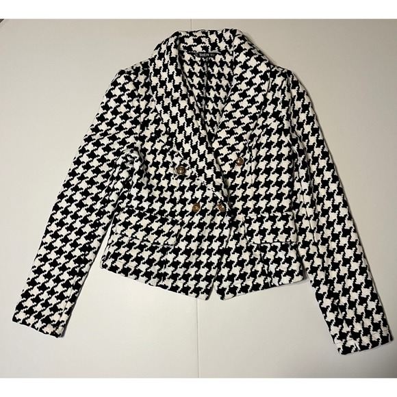 Jackets & Blazers - Military Jacket Gold Button Embellished Double Breasted Blazer Black White XS